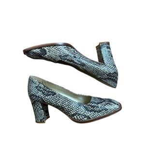 Jones New York Leather Snakeskin Block Heel Pump Cream Black Size 7.5 M Career